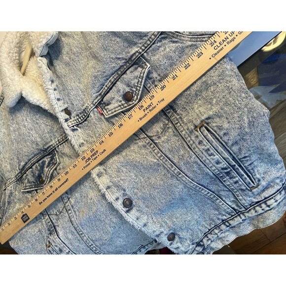 Vintage 80s Levi’s SHERPA Lined Acid Wash Denim Trucker Jacket Made In USA Large - Picture 10 of 12